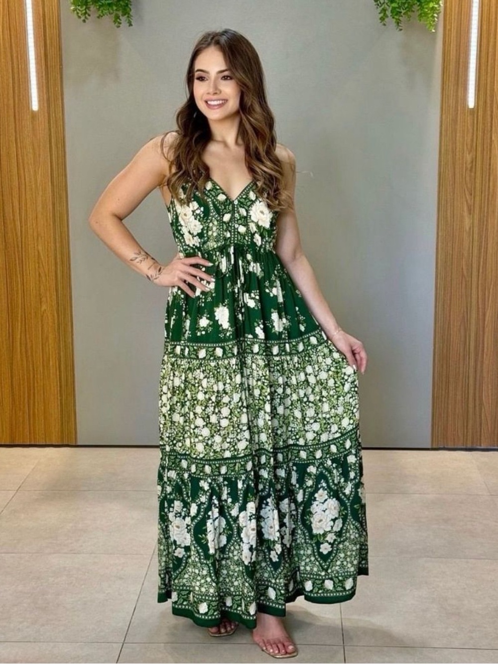 FARM Rio Green and White Floral Maxi Dress size S